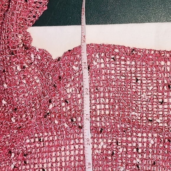 Frazzle Pink Tweed Scoop Neck Adjustable Sleeves Roll Tab Sz. L Top - Picture 5 of 6